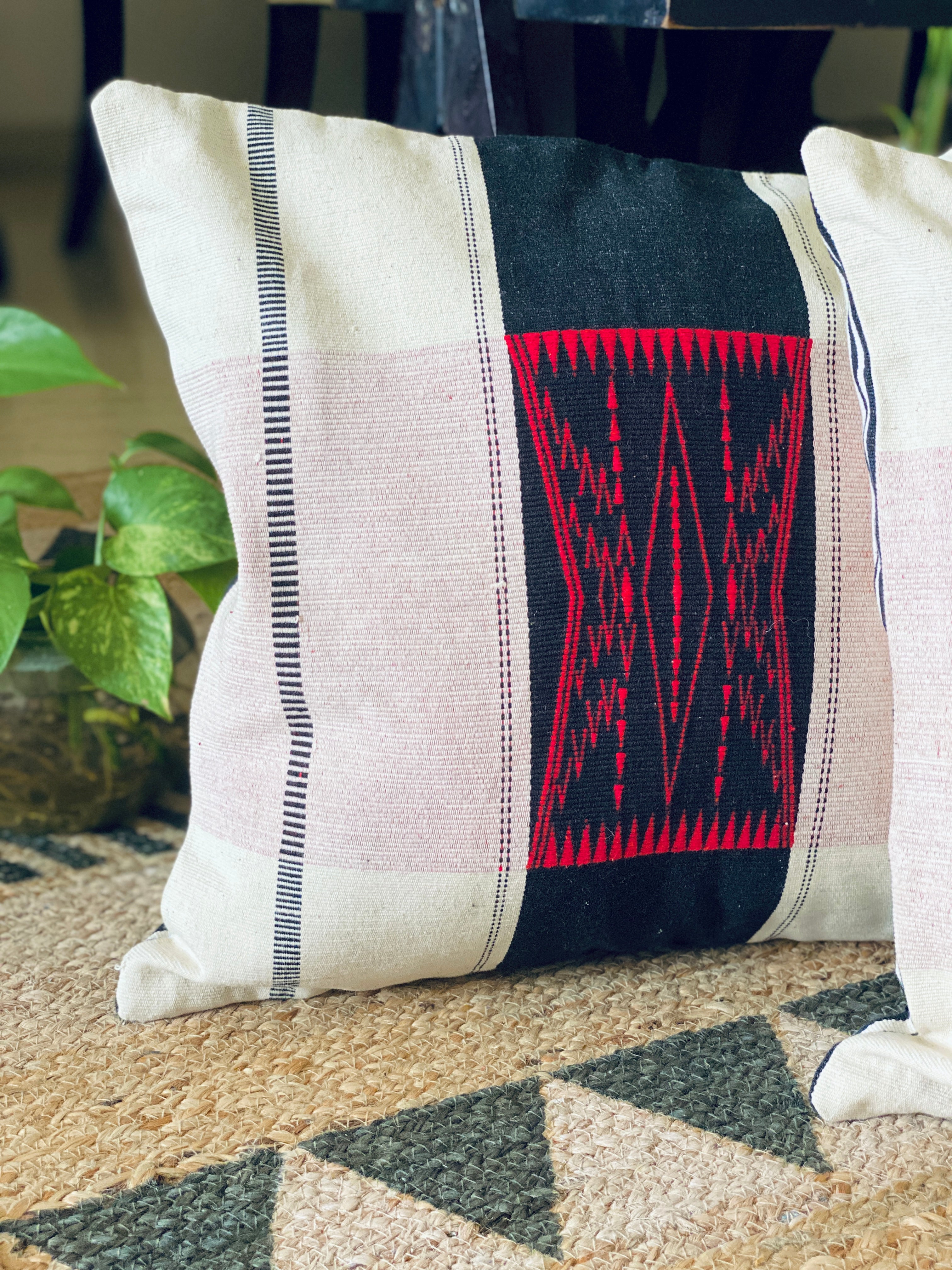 Ananta Red Naga Hand Woven Block Print Cushion Cover