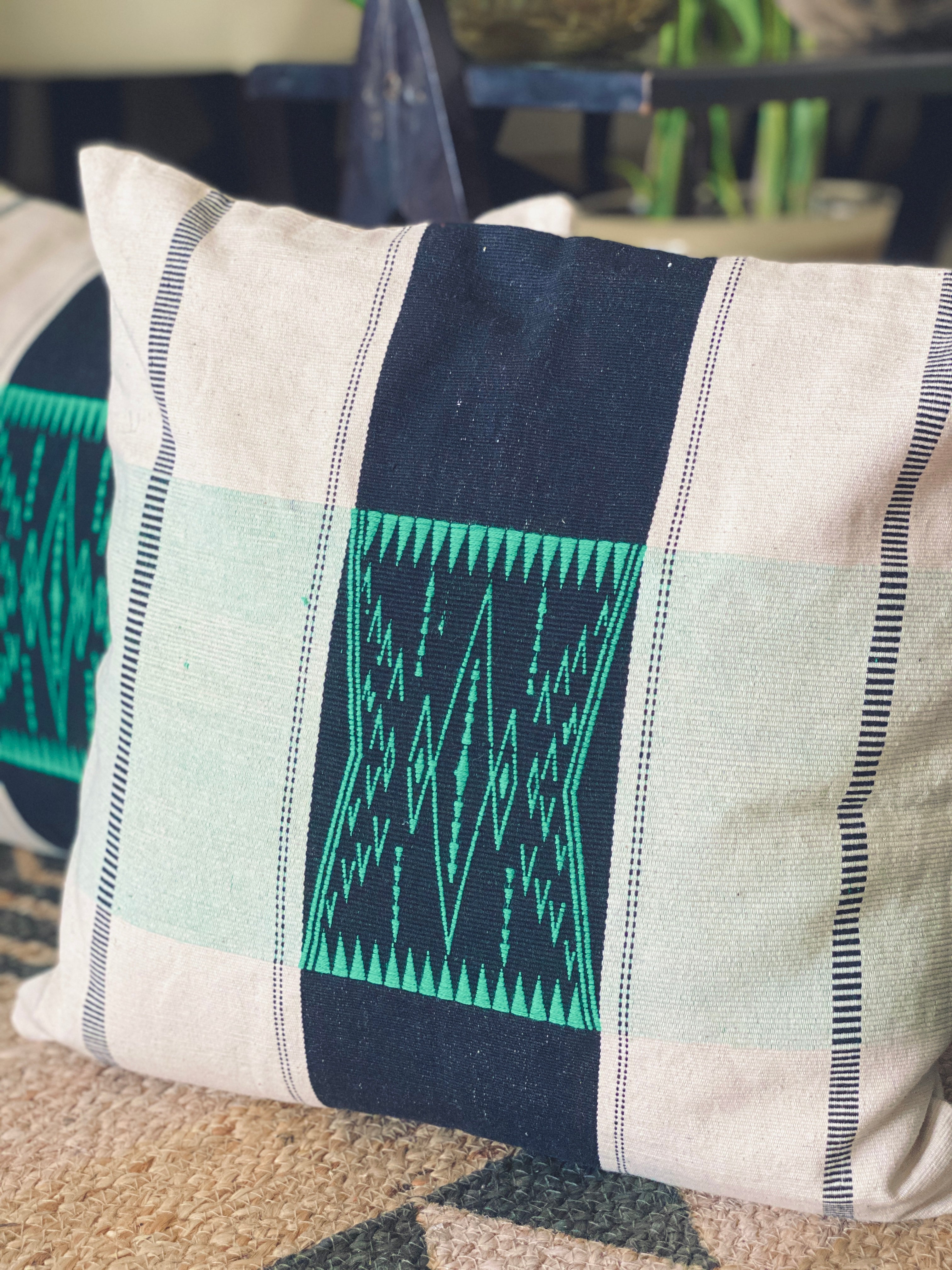 Ananta Green Naga Hand Woven Block Print Cushion Cover