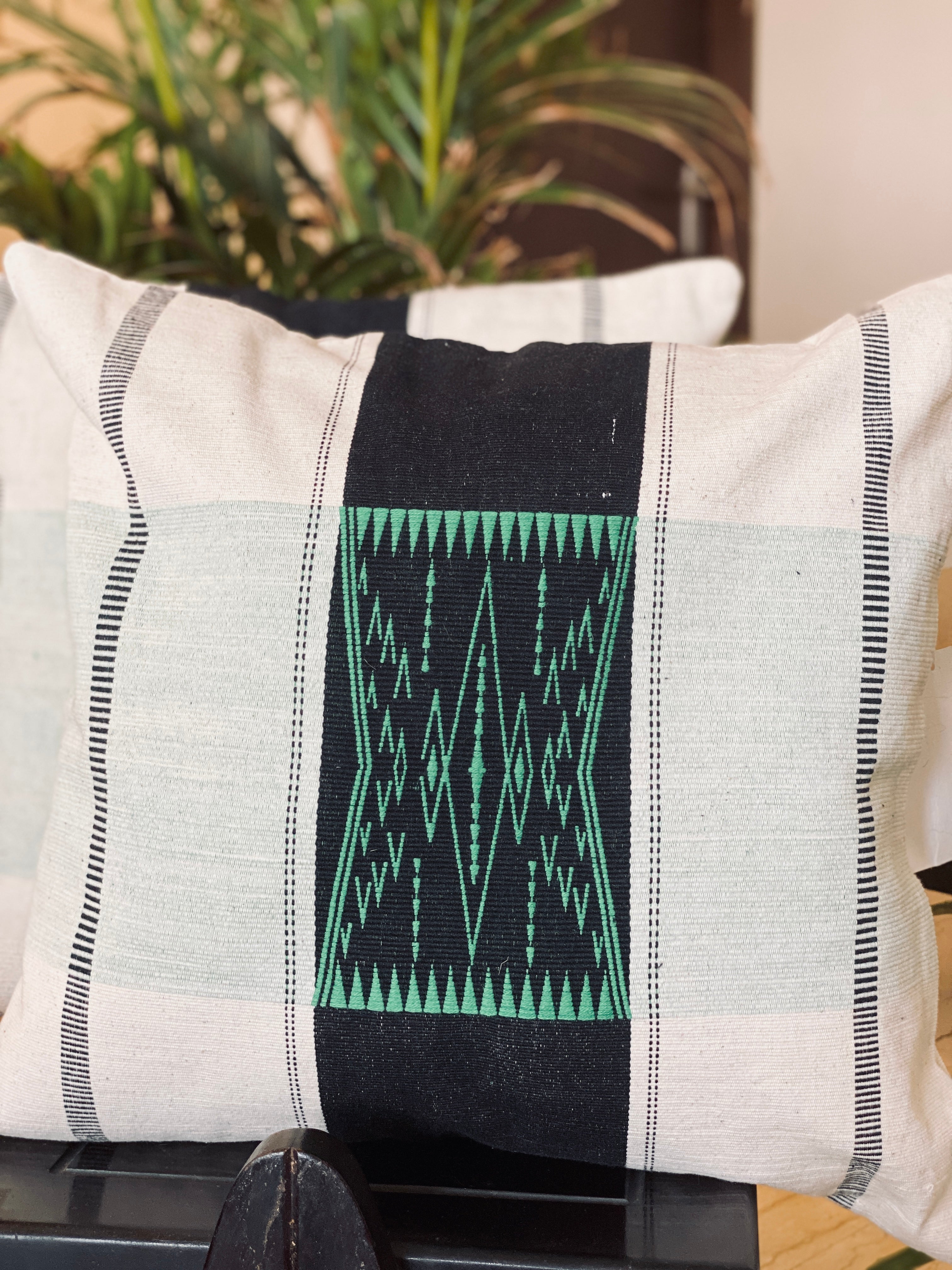 Ananta Green Naga Hand Woven Block Print Cushion Cover