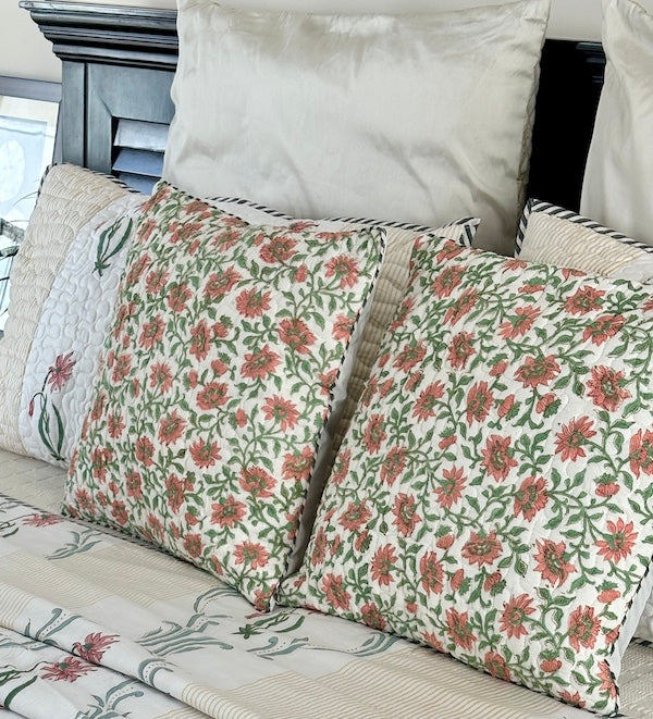 Blooms Of Delight Quilted  Set of 2 Cushion Cover