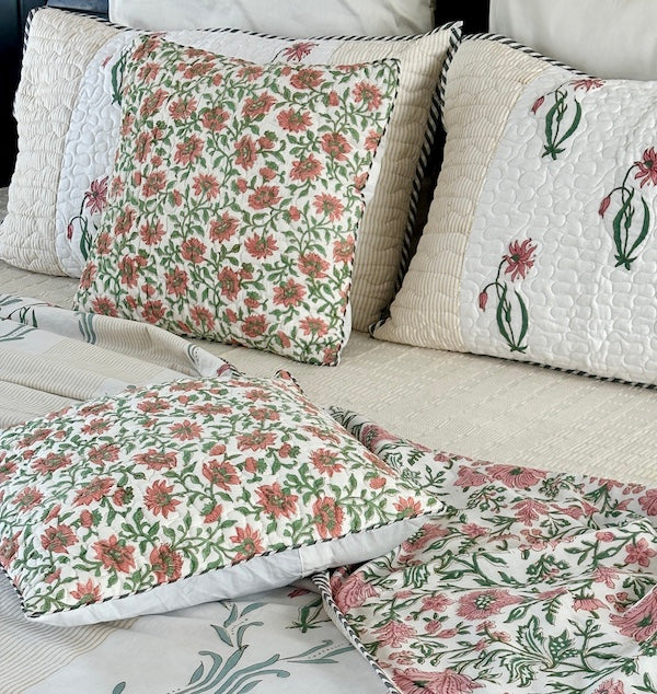 Blooms Of Delight Quilted  Set of 2 Cushion Cover