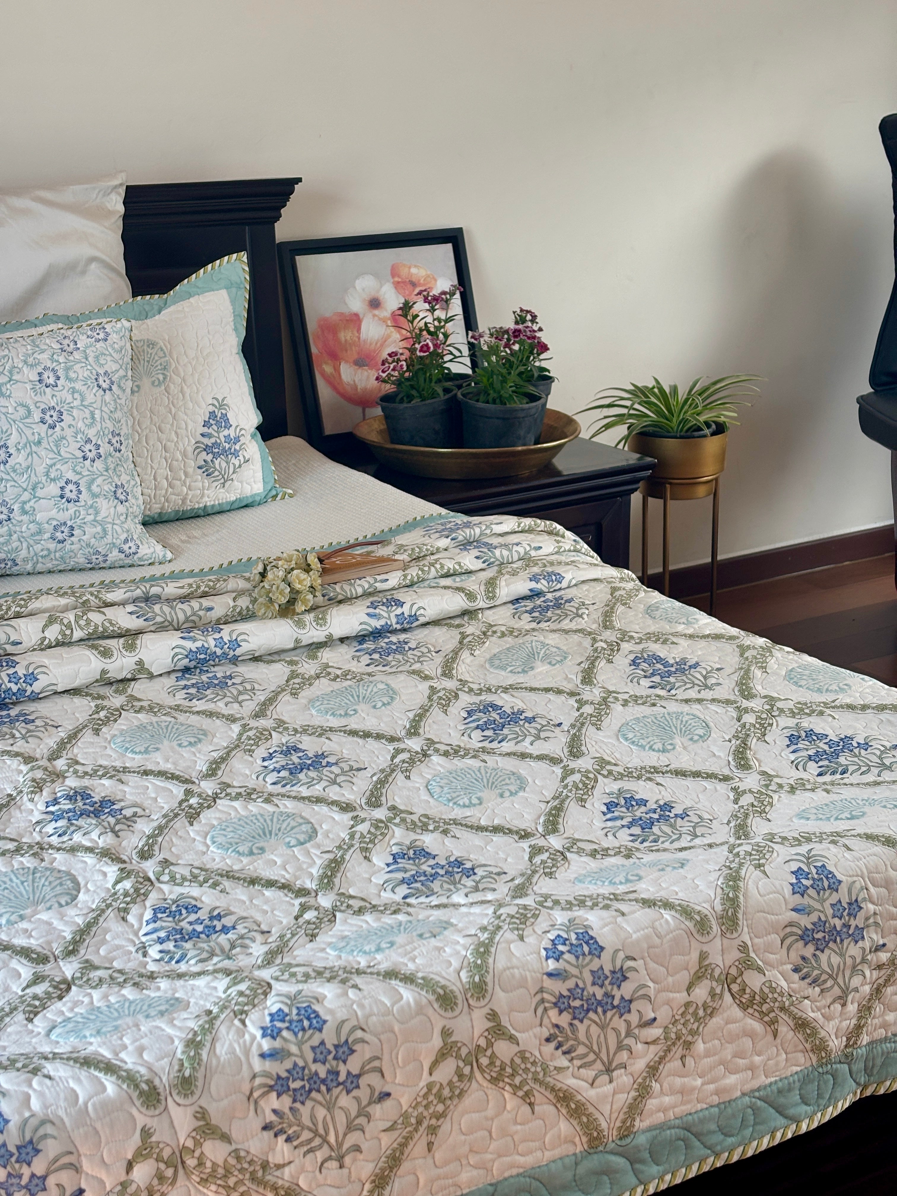 Floral Fantasy Cotton Quilted Bedspread With Pillowcases