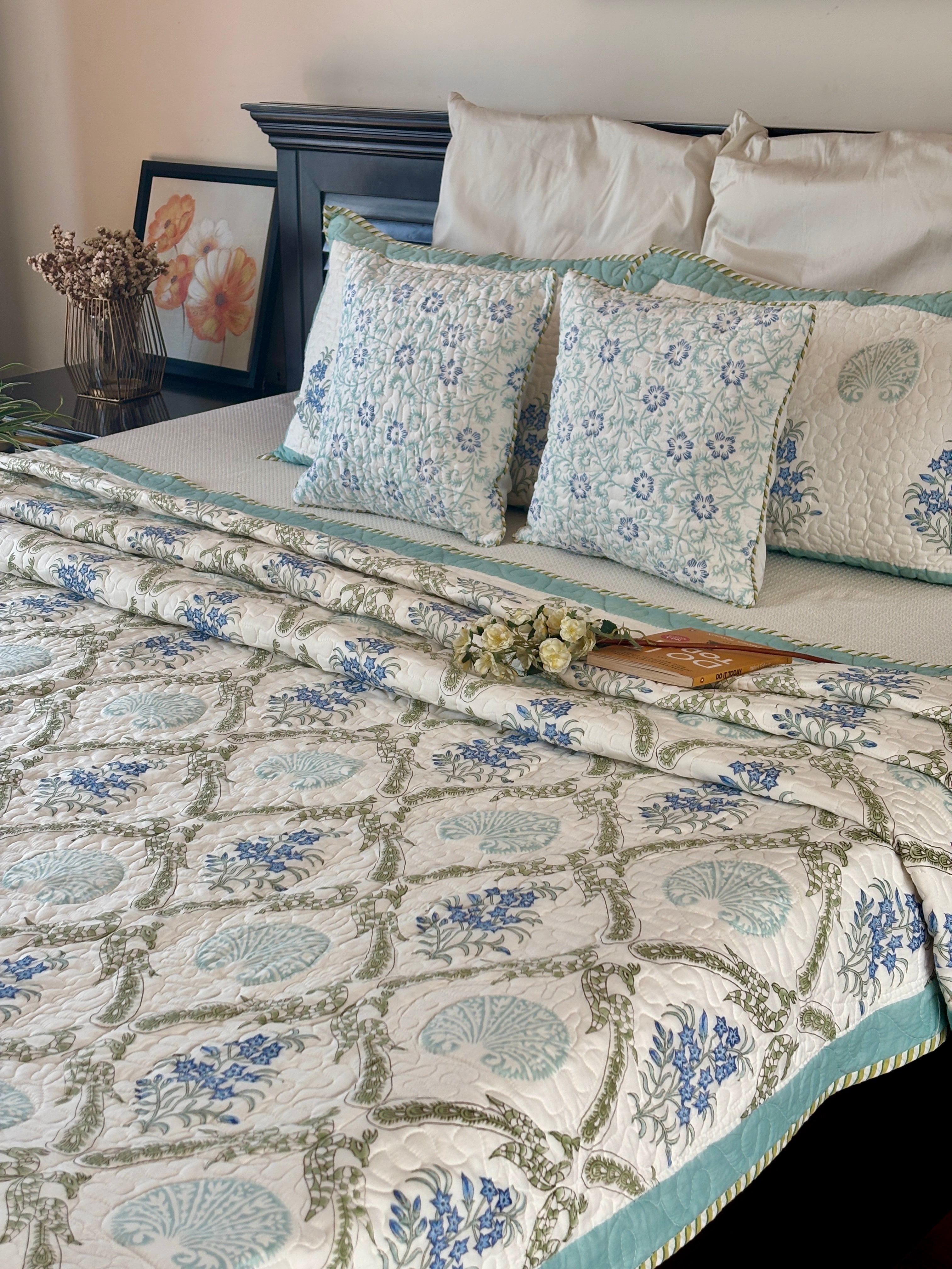 Floral Fantasy Cotton Quilted Bedspread With Pillowcases