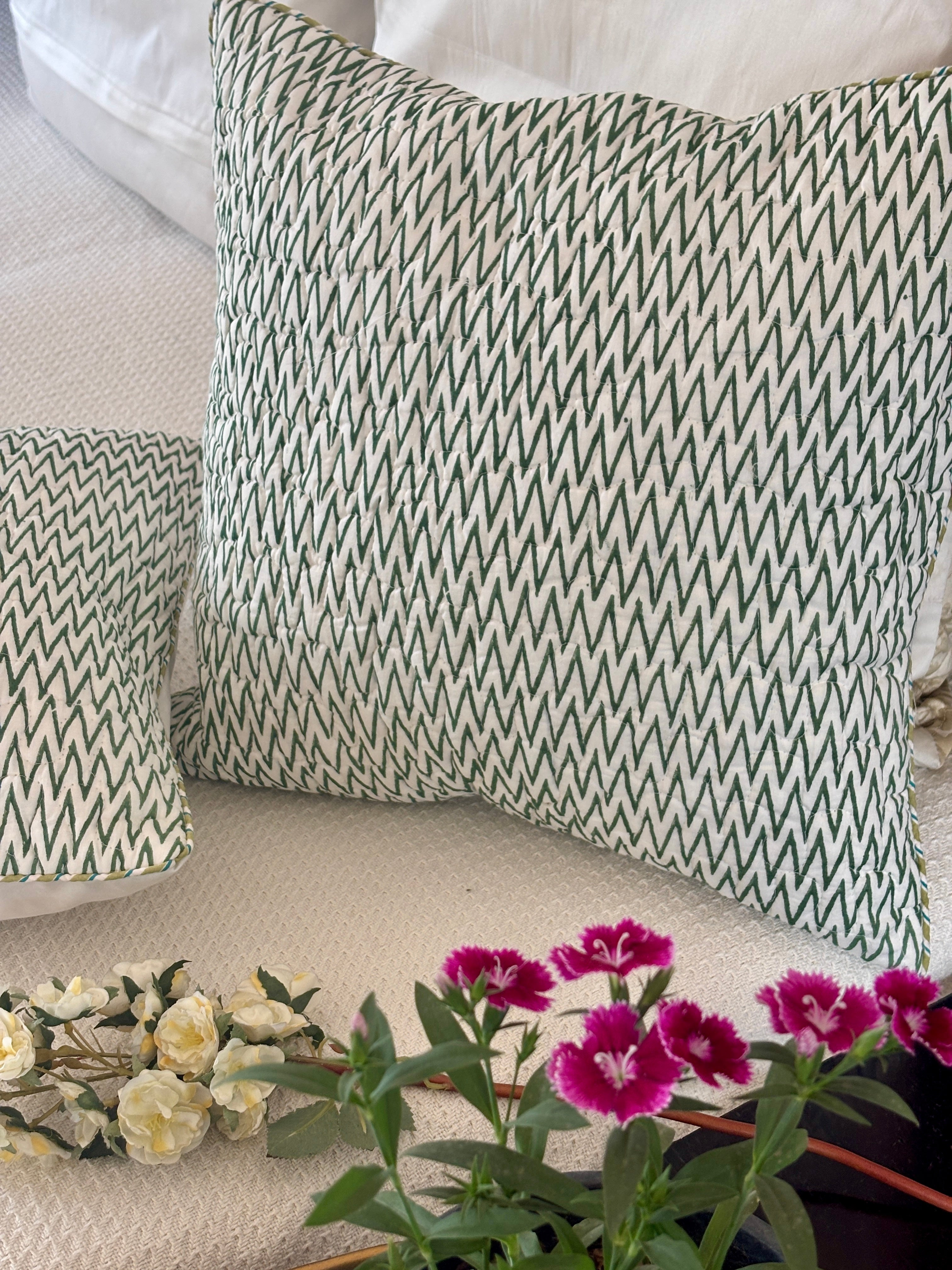 Otara Stripe Cotton Quilted Set Of 2 Cushion Cover