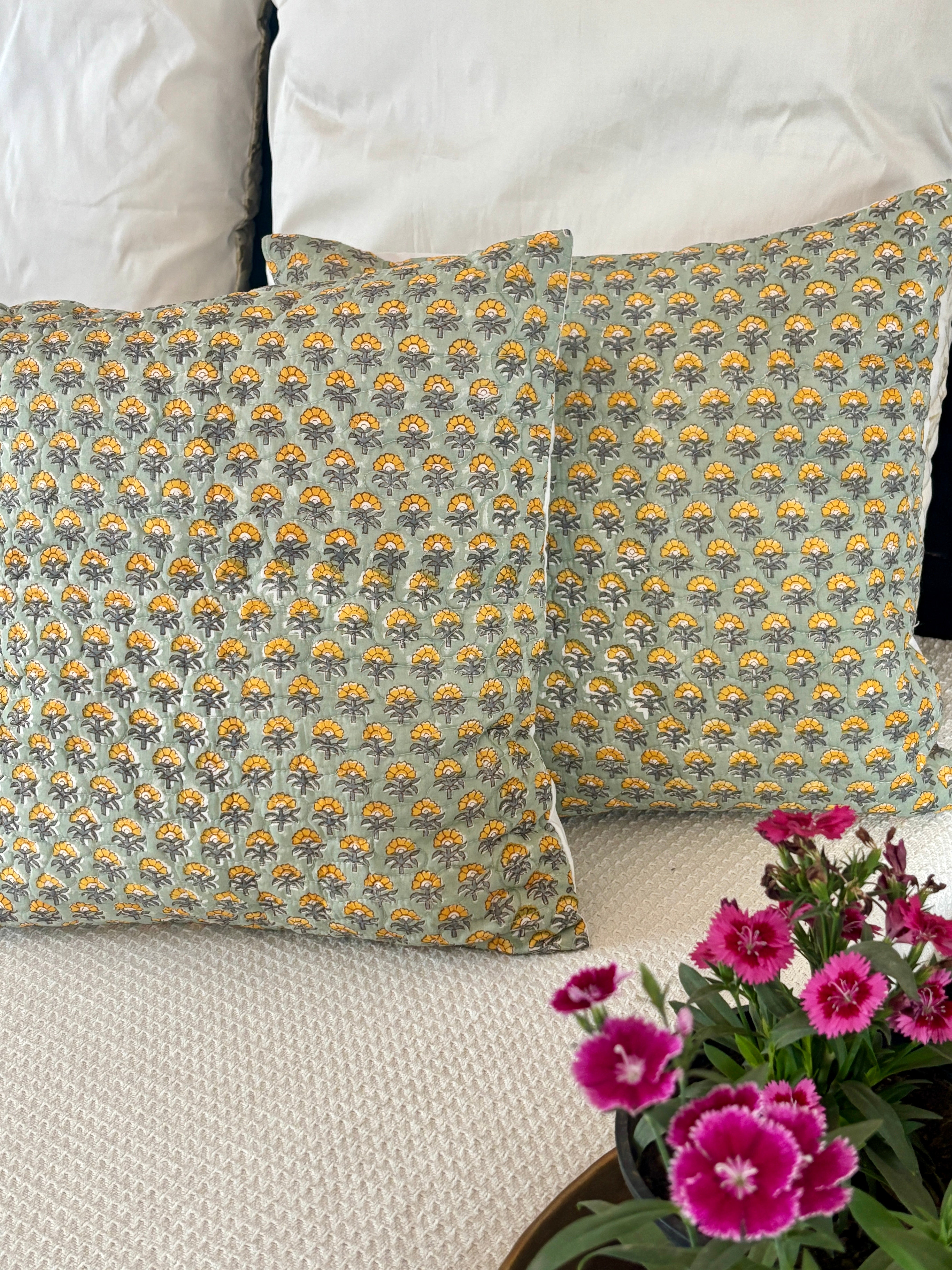 Marigold Cotton Quilted Set Of 2 Cushion Cover