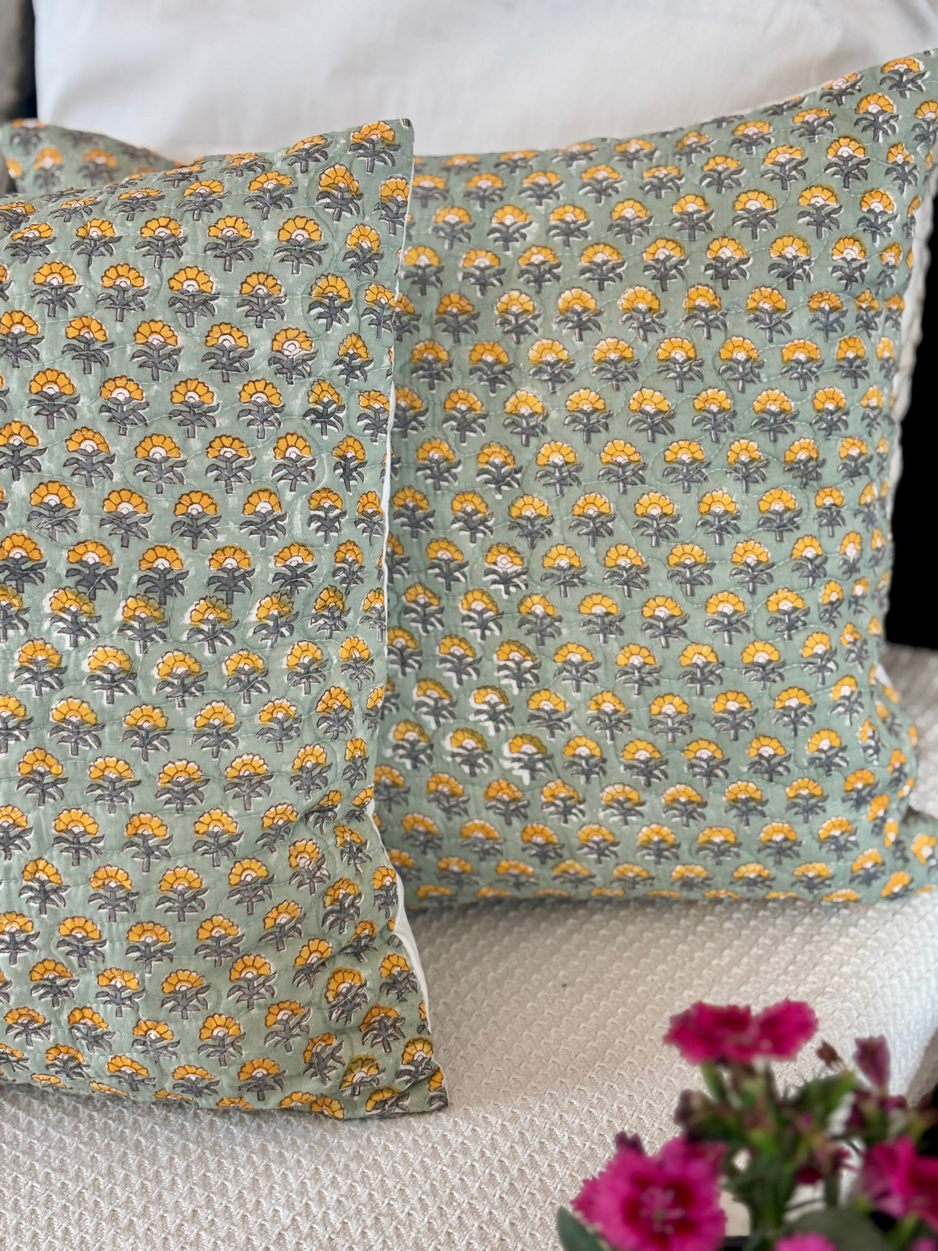 Marigold Cotton Quilted Set Of 2 Cushion Cover