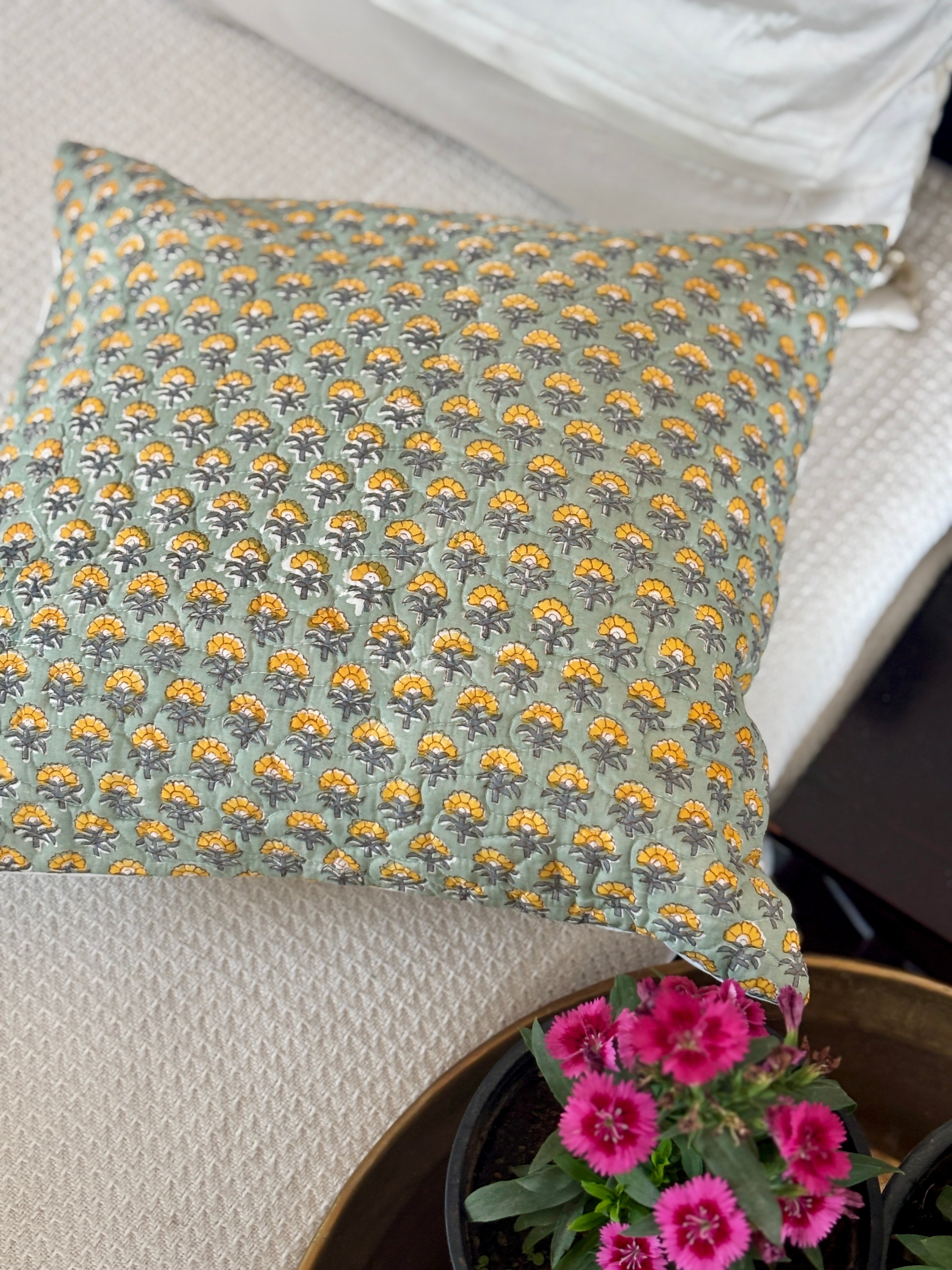 Marigold Cotton Quilted Set Of 2 Cushion Cover