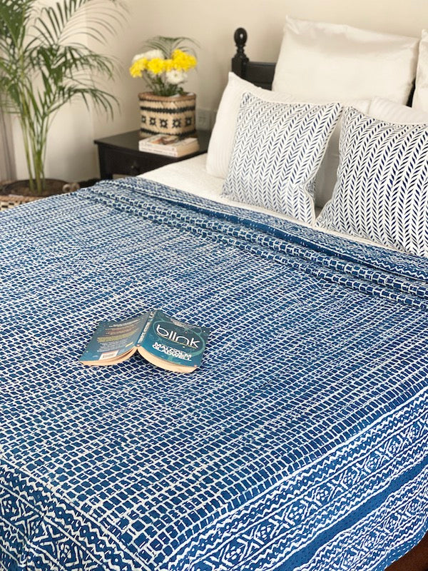 Ticking Stripes Kantha Stitch Bedspread