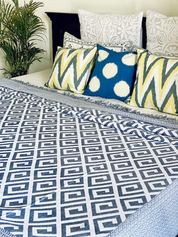 Maze Amaze Blue Hand Woven Cotton Bedspread