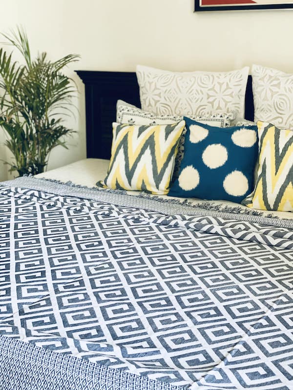 Maze Amaze Blue Hand Woven Cotton Bedspread