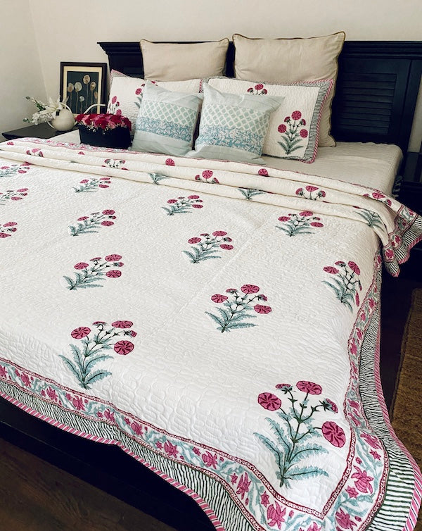 Little Hummer Cotton Quilted Bedcover With Pillow Cases