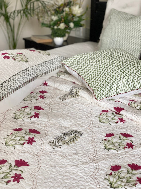Ornaments Cotton Quilted Bedcover With Pillowcases