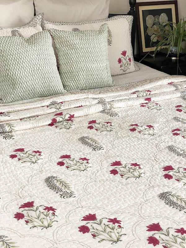 Ornaments Cotton Quilted Bedcover With Pillowcases