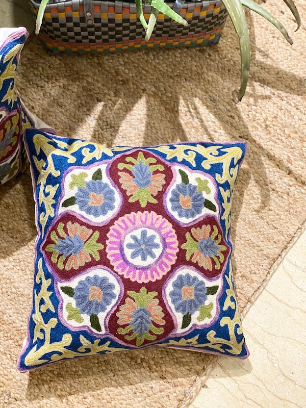 Gul Crewel Embroidery Cushion Cover