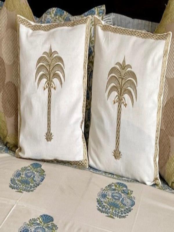 Tropical Tale Cotton Linen Embroidered Cushion Cover