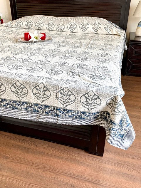 Mettled Betel Cotton Kantha Stitch Bedspread