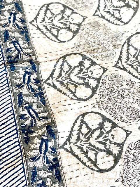 Mettled Betel Cotton Kantha Stitch Bedspread