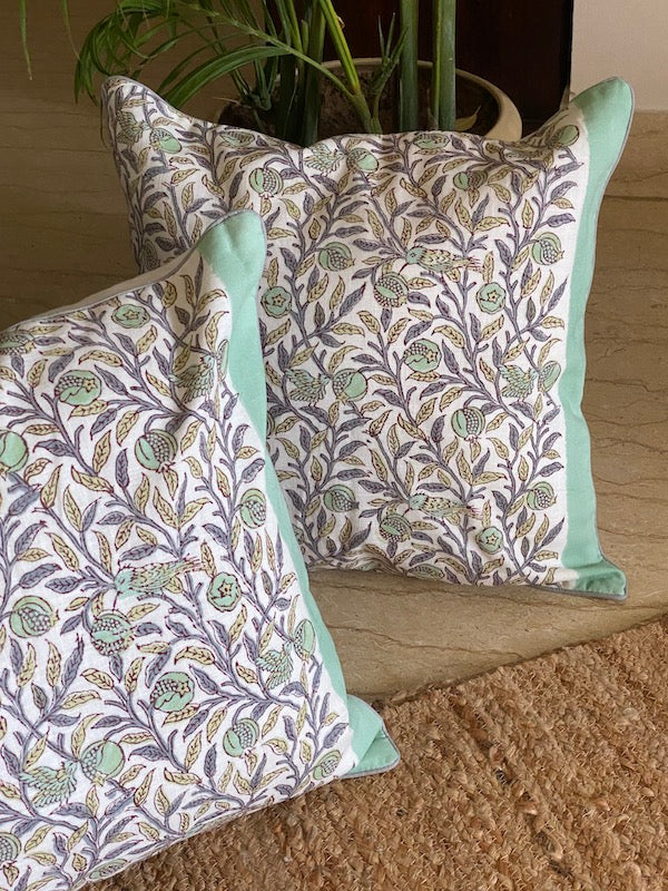 Tiny Fronds Hand Block Cotton Cushion Cover