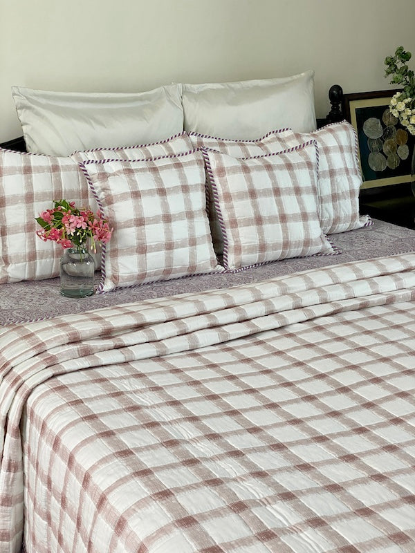 Pink Garden Cotton Quilted Bedcover With Pillowcases