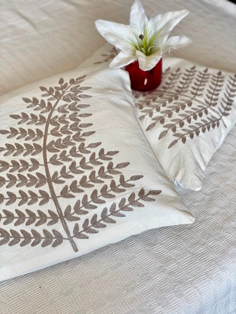 Foliage Verde Cotton Linen Embroidered Cushion Cover