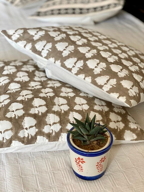 Sand Dunes Cotton Quilted Hand Block Print Cushion Cover