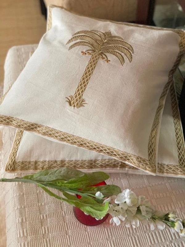 Tropical Tale Cotton Linen Embroidered Cushion Cover