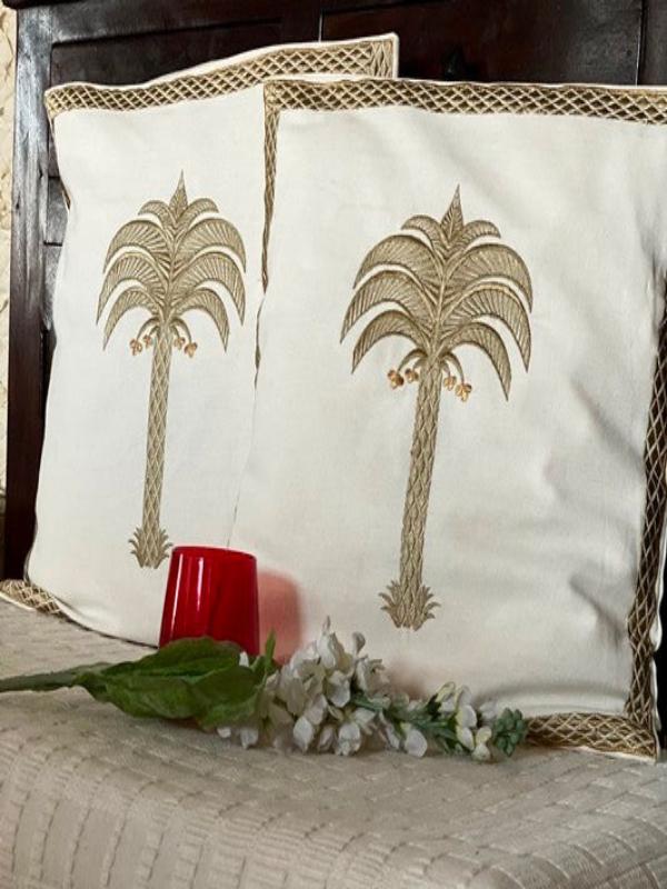 Tropical Tale Cotton Linen Embroidered Cushion Cover