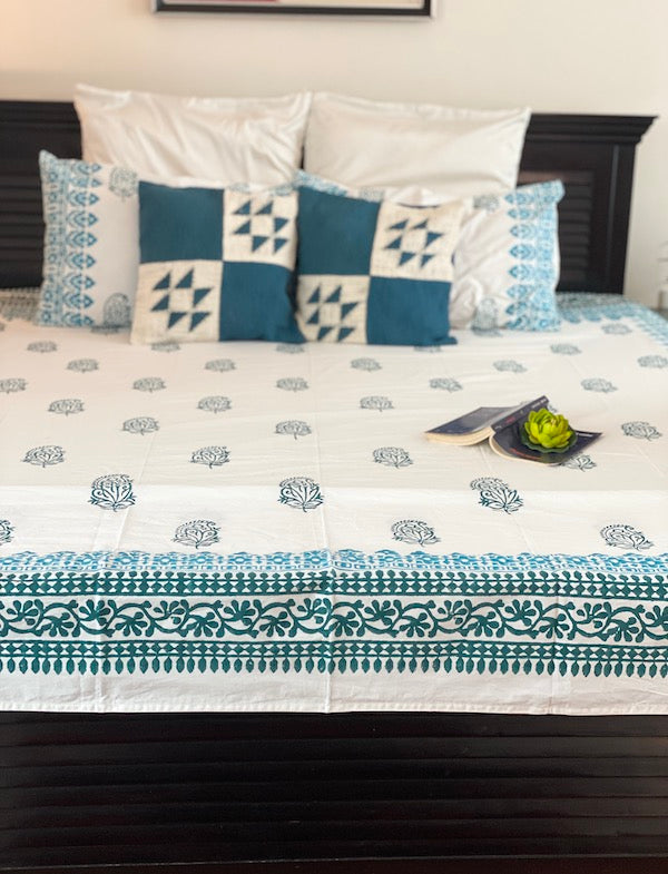 Ink Blue Paisley Cotton Bedsheet With Pillow Cases