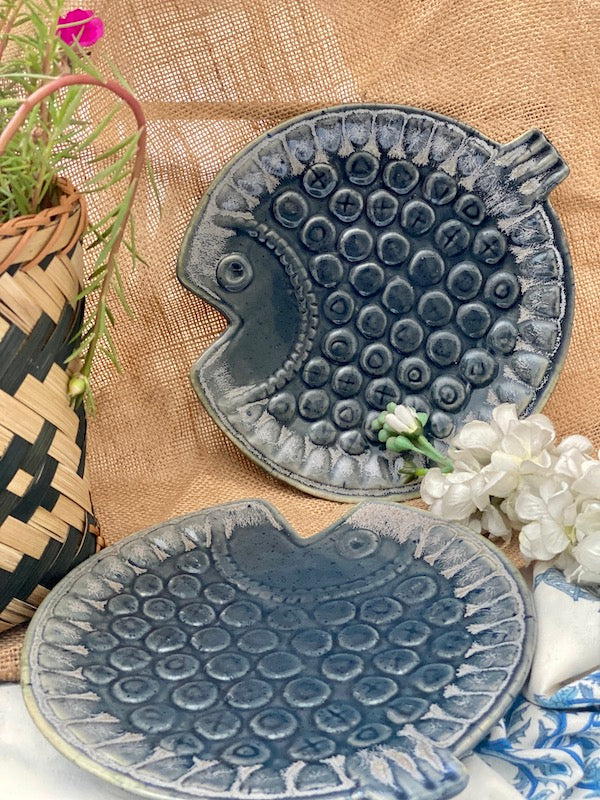 Willa Blue Ceramic Serving Platter Set of 2