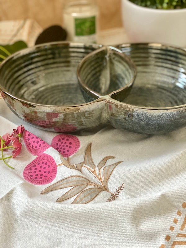 Celia Double Ceramic Serving and Dip Bowl