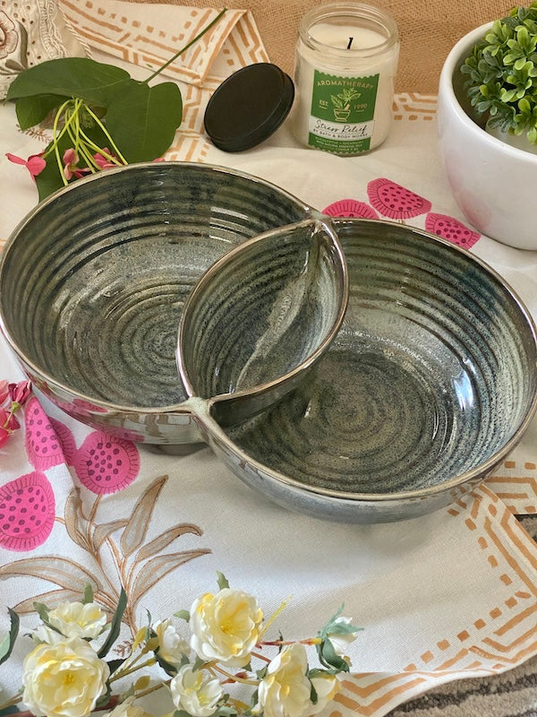 Celia Double Ceramic Serving and Dip Bowl