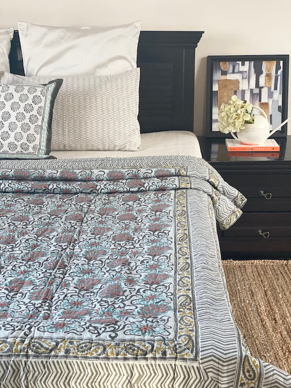 Floral Bed Cotton Filled Reversible Quilt