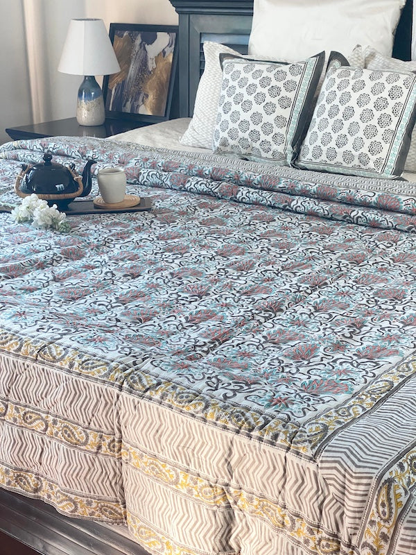 Floral Bed Cotton Filled Reversible Quilt