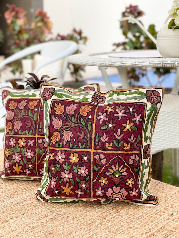 Nazm Crewel Embroidery Cushion Cover
