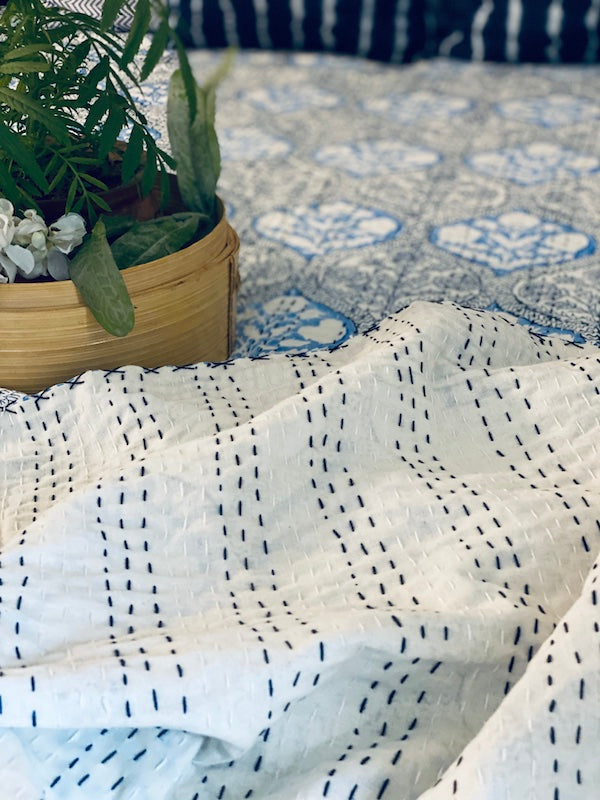 Settle In Betel Cotton Kantha Stitch Bedspread
