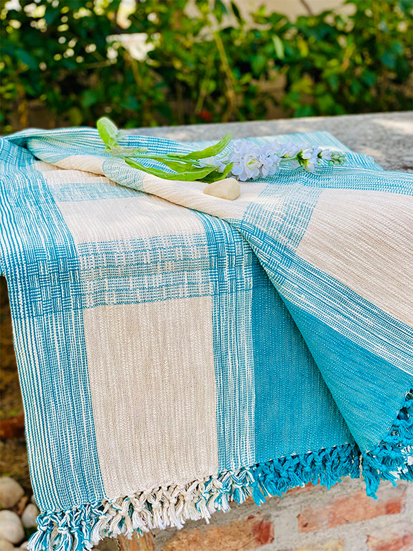 Turquoise Handwoven Cotton Bedcover