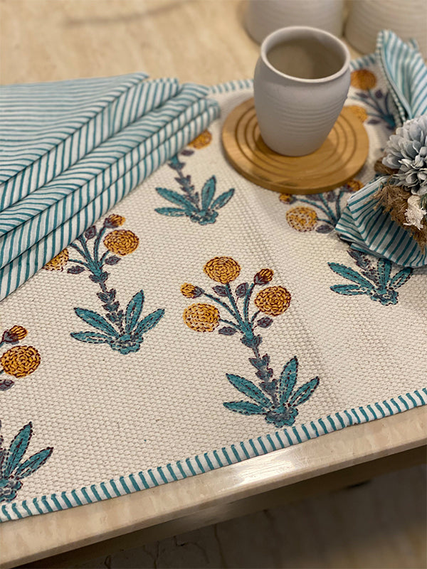 Gold Poppies Kilim Mat Set With Complimenting Napkins